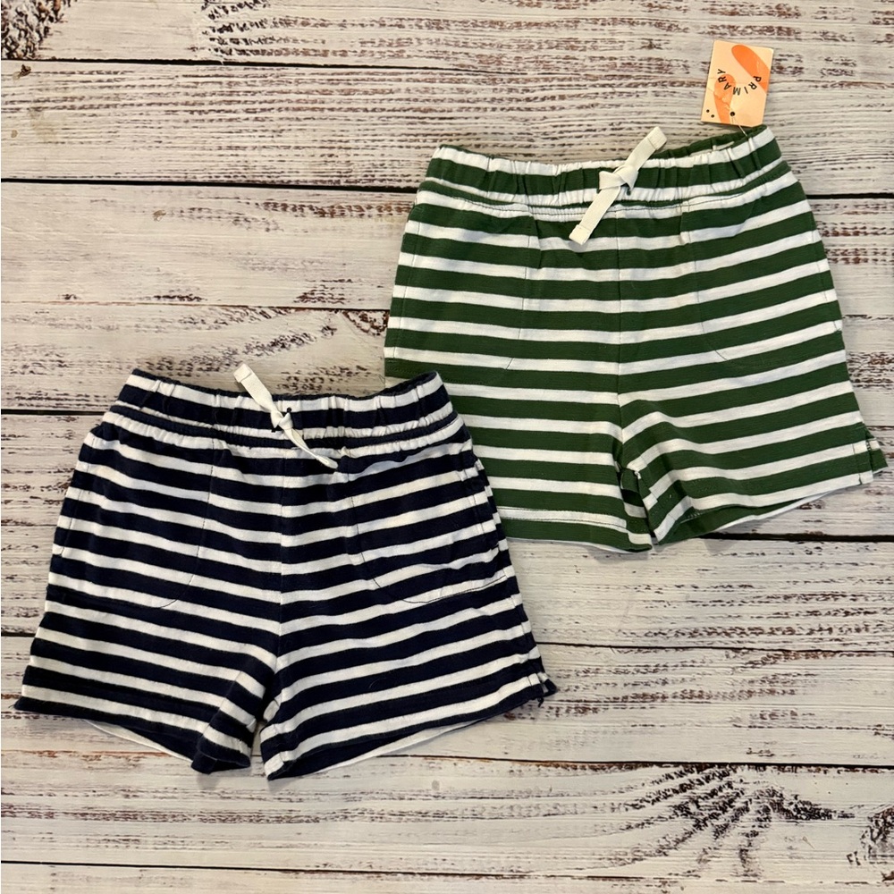 2 Pair Primary 18-24 months Shorts Green Navy Striped